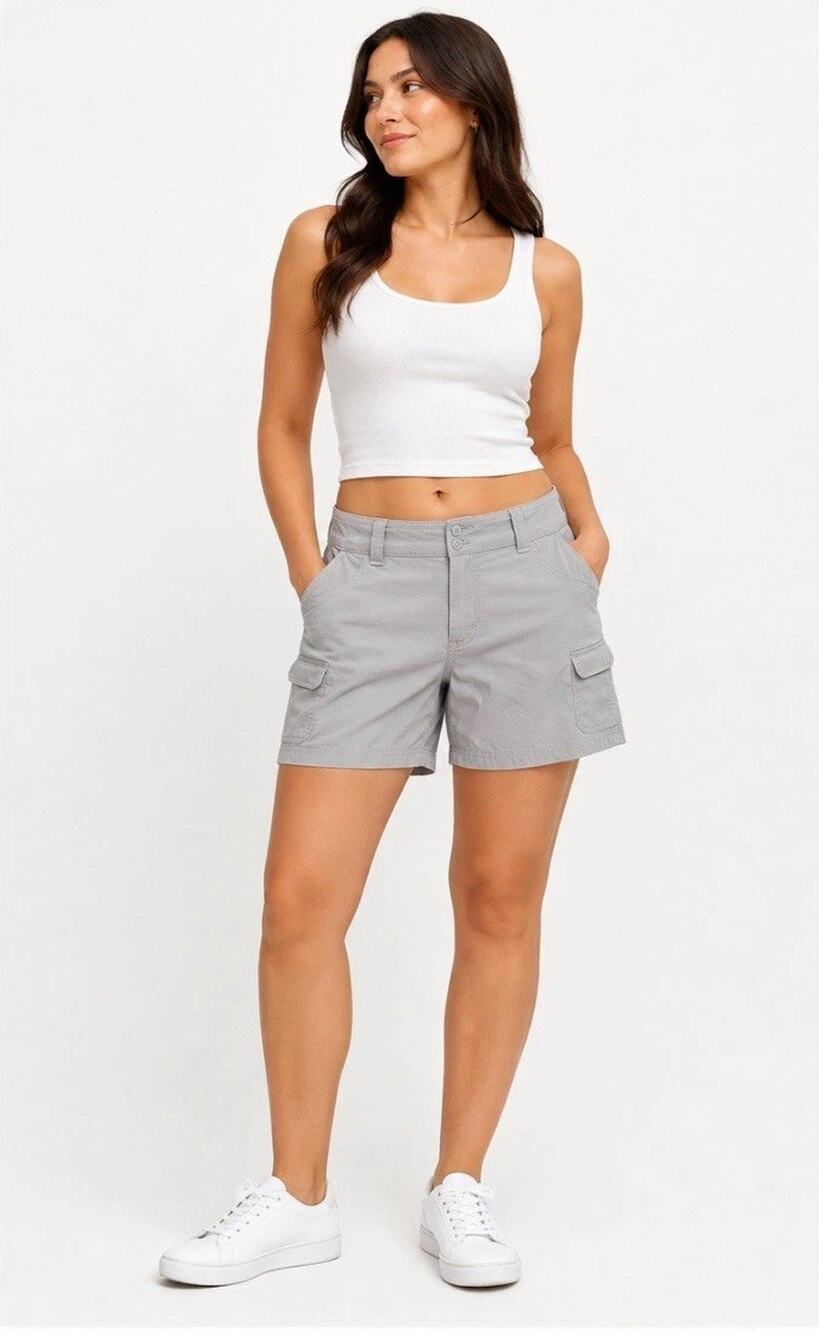 Gorpcore Eddie Bauer Women's Hiking Plus Size Cargo Shorts 16 Gray Nylon Stretch